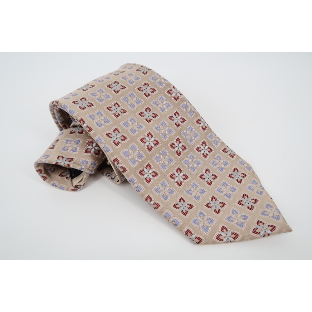 Ermenegildo Zegna Necktie‎ Mens Gold Blue Burgundy Silk Medallion Made in Italy